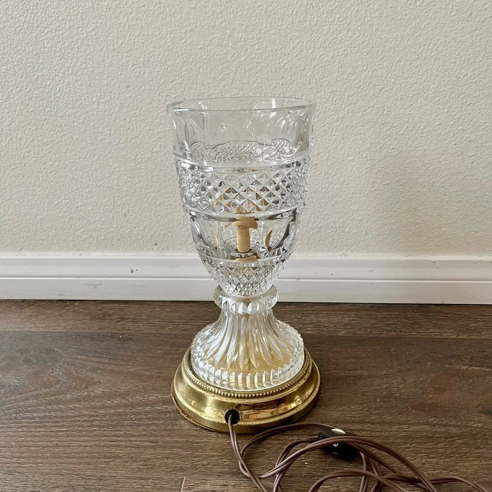 Vintage Cut Crystal Table Lamp with Brass Base
